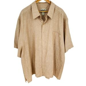 Mojito Collection Mens‎ 100 Linen Button Up Shirt Tan Beige 4XL